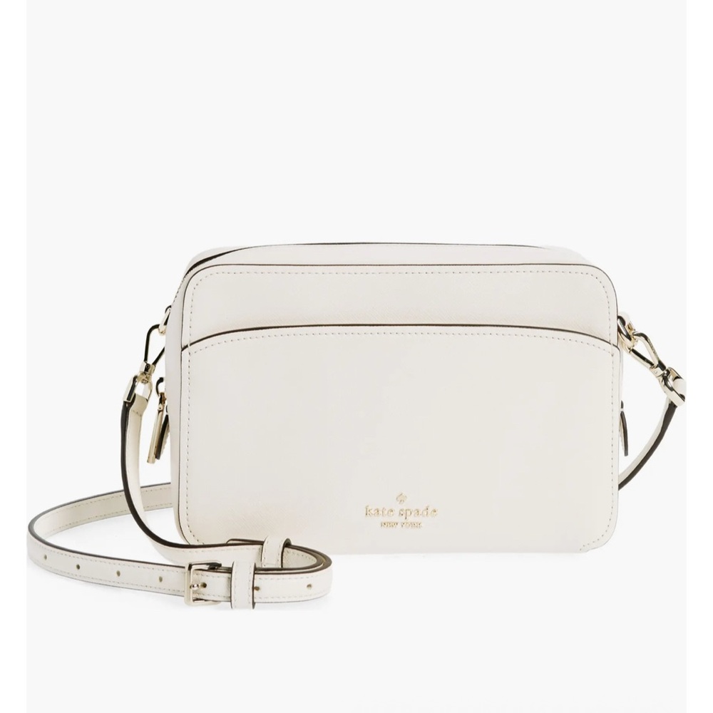 ♠️Kate Spade New York White LAURYN CAMERA BAG Crossbody Shoulder Strap Gold